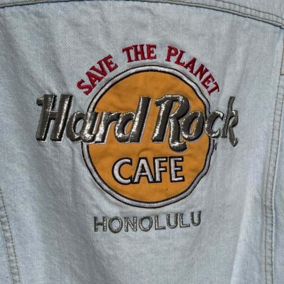 VTG 90s Hard Rock Cafe Jean Jacket S  Honolulu Grunge Streetwear Y2K Graphic - Picture 3 of 11